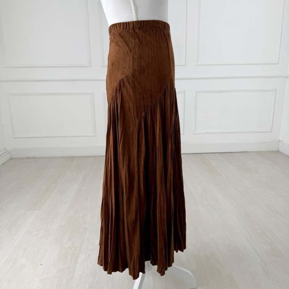 Coldwater Creek Brown Suede Midi Skirt Elastic Waist Flounce Hem M - Picture 5 of 10
